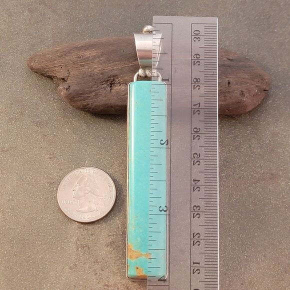 David Troutman Silver Creations Long Blue Turquoise Statement Pendant - Picture 6 of 8